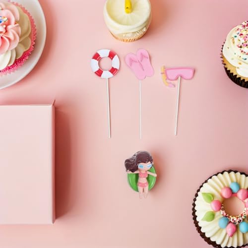 SOESFOUFU Décorations de Gâteau en Résine 4pcs pour Ambiance Estivale, Accessoires de Fête Plage Fille en Maillot, Bouée, Lunettes et Tongs, pour Anniversaire D' – vue 7