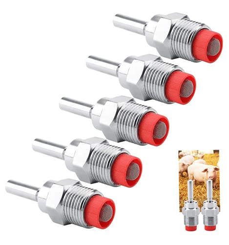 LAPXSNZD Pig Nipple Drinker Waterer Thread Stainless Steel Pig Waterer Nipple Fountains Drinkers with Red Cap Long Rod for Sows Piglets Drinking Wat 5 pcs