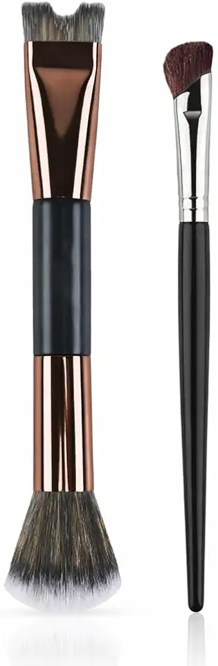 Kit Profissional Contorno de Nariz 2 Peças – Pincel Duplo U-Shaped + Pincel Angular de Precisão - Nylon Macio Vegano, Acabamento Natural, Ideal para Maquiagem Profissional e Uso Diário