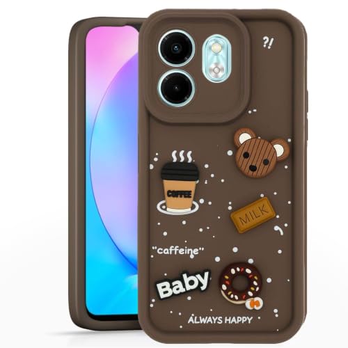 Image of Bintage Cute Fun Taddy Cartoon 3D Ball Bear Milk Donut Coffee Cup Silicon Case Full Body & Camera Protection Back Cover Compatible for Tecno Spark 30C 5G - Brown