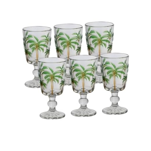 Lyor CJ 6 TAÇAS P/ÁGUA DE VIDRO TROPICAL PALM HAND PAINTING 310ml