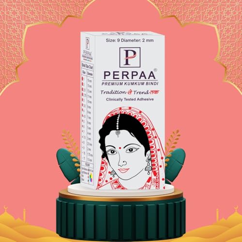 Image of PERPAA Kumkum Red Round Bindi Book for Ladies Forehead (Stick On) (Size 9, Diameter 2mm)