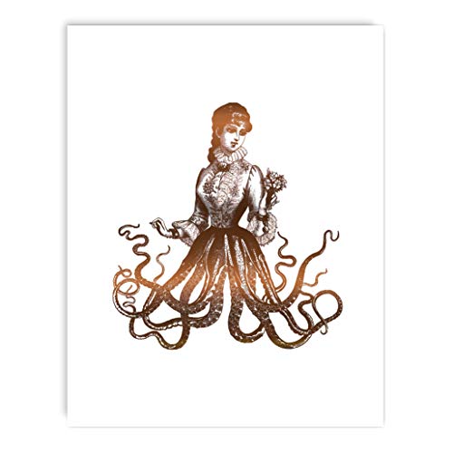 Printsmo, Folien-Prägung, viktorianische Octopus Lady, minimalistisch, modern, abstrakte Kunstdruck, zeitgenössische Wandkunst für Heimdekoration, 27,9 x 35,6 cm, ungerahmt (Bronze) Cover