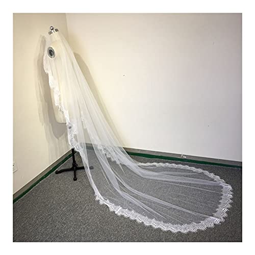SIFDNRGNFN Tüll Spitze 1,5m / 3m langes High-End-Brautschleier Weiß/Elfenbein Hochzeitsschleier Mantilla Hochzeitszubehör für Braut (Color : White, Item Length : 300cm) Cover