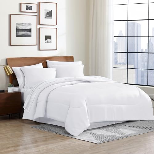 Cathay Home Full Comforter Set, 8 Pieces Bed in a Bag, White