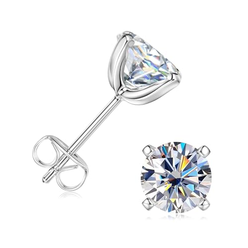 TIMEFASHION 0.3-2CT ���A�b�T�i�C�g�X�^�b�h�s�A�X�AD�J���[ VVS1-�N�����e�B���A�b�T�i�C�g�A14K�S�[���h���b�L�N���V�b�N4�v�����O�C�������O �����ƒj���ւ̃M�t�g�B, 4.0cttw(2ct*2)-8mm, 14K�z���C�g�S�[���h