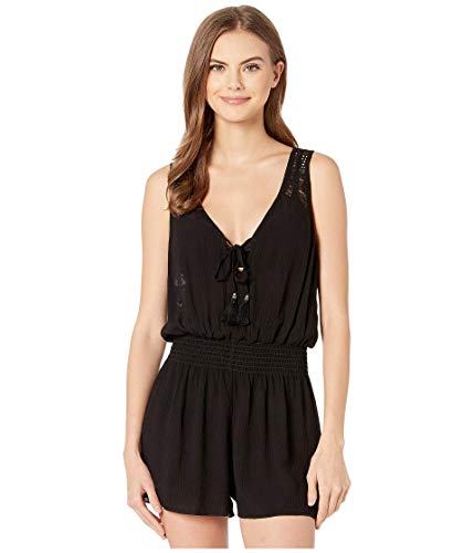 Becca by Rebecca Virtue Women s Poetic Embroidered Romper Swim Cover Up Black S