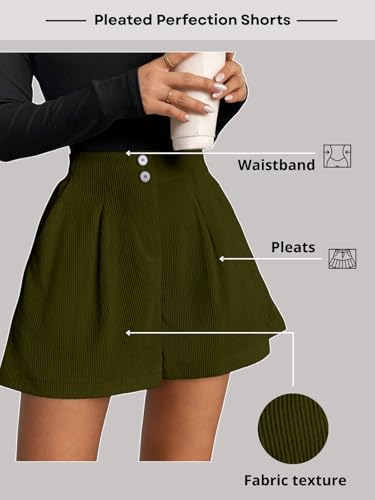 Image of GRECIILOOKS Women's High Waist Tailored Shorts | Ribbed Poly Lycra Blend Summer Shorts with Pockets & Button Closure | Elegant Folded Hem Casual Wear for College, Brunch & Daily Outings