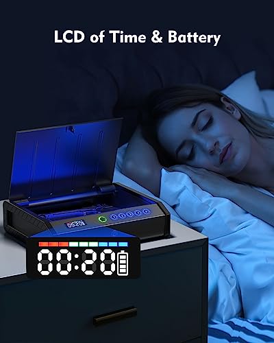 HOLEWOR Gun Safe, Biometric Gun Safes with USB C Port, Pistol Safe Fingerprint Quick Access Handgun Safe for Bedside, Nightstand, Car with LCD Display of Time Battery - Thumbnail 2