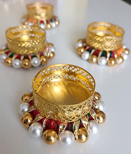 Iram Decorative Diya Tealight Candle Holder/Diwali Diya For Home Decoration Gota Patti Mix Colorful Flower Design Tealight Candle (Big Stone Style) #TOP2