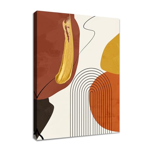 WENGTIAO Boho Abstrakte Leinwand Bilder Kunstdrucke mit Rahmen Braun Gelb Orange Minimalistische Nordische Geometrische Wandbilder auf Leinwand Wohnzimmer Schlafzimmer Wanddeko 30x40 cm