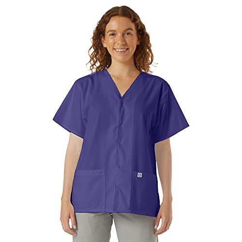 SPECTRUM UNIFORMS Scrub Tops Tunic Tops with Snap Front Women V-Neck Soft Fabric Ideal for Medical Professionals, Hospital and Lab Work Wear- 218C Purple