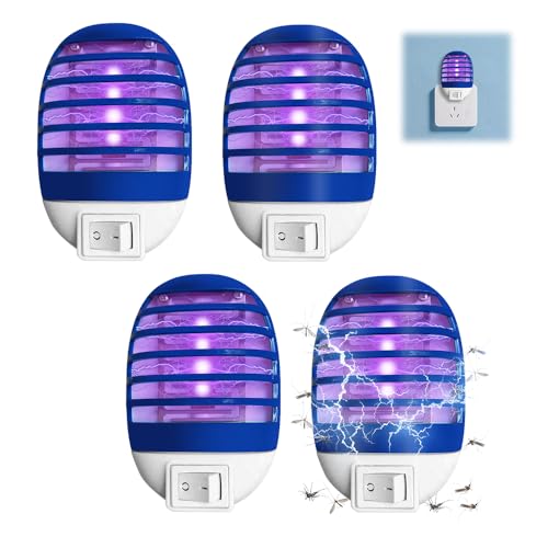 Lot de 4 lampes anti-moustiques électriques - Piège à mouches UV - Prise de courant pour mouches, moustiques, mites, cuisine, chambre à coucher, intérieur...
