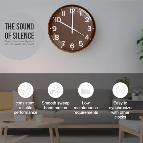 Image of Rylan Plastic Digital Wall Clock 12 inch Silent Quartz Decorative Non-Ticking Classic Clock Battery Operated Round Easy to Read for Room /Home /Kitchen /Bedroom /Office /School (Brown)'