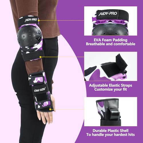 AIDY-PRO Knee Pads and Elbow Pads for Adults Skating Protective Gear, Skateboard Pads for Adult Wrist Guards for Roller Skating Skateboarding Biking Pink - Thumbnail 3