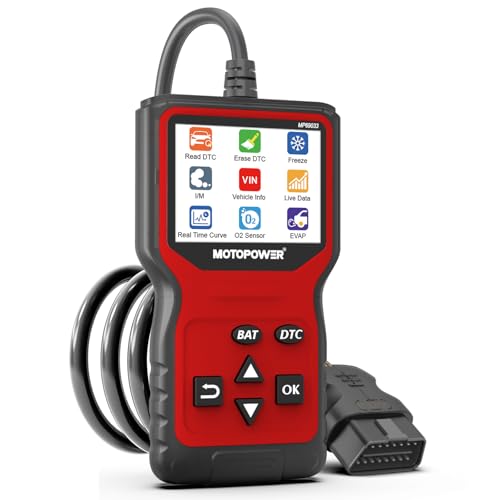 MOTOPOWER MP69033 Pro OBD2 Scanner Code Reader Check Engine Fault Light Diagnostic Scan Tool with Battery Tester Red Edition