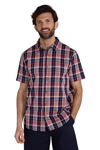 Mountain Warehouse Weekender Short Sleeved Mens Shirt - 100% Cotton Shirt, Lightweight Casual Top, Breathable, Comfortable - Spring Summer, Walking, Camping Dark Red XL