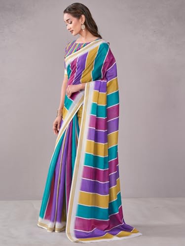 Image of Satrani Women's Chanderi Printed Saree with Unstitched Blouse Piece