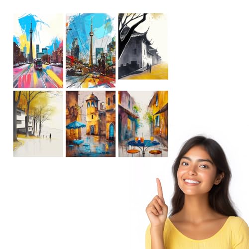 Image of SiddArtify Vibrant Cityscapes - Serene Asian Streets Art Print Set - Sticker - 12x18 Inch - Pack of 6 Wall Room Decoration art Poster Prints