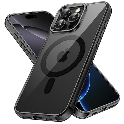 JETech Coque Magnétique pour iPhone 16 Pro 6,3 Pouces Compatible avec MagSafe, Étui Housse Antichoc Bumper, Arrière Transparent Anti-Rayures (Noir)