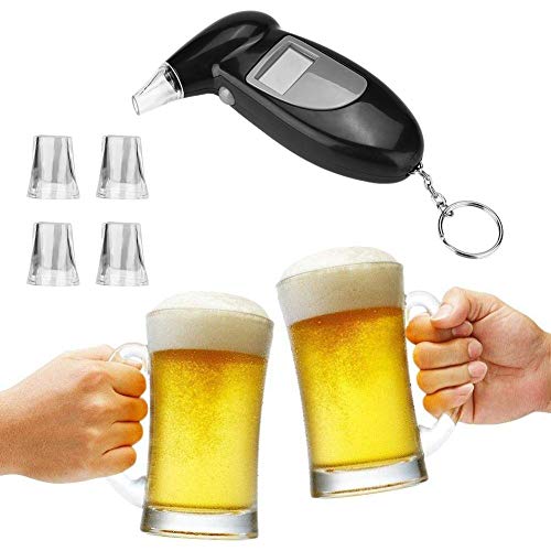 Terisass Breathalyzer Keychain Lcd Screen Breath Alcohol Tester Professional-Grade Accuracy Digital Alcohol Detector Portable Breath Checker Analyzer No Backlight With 5 Mouthpieces #TOP5