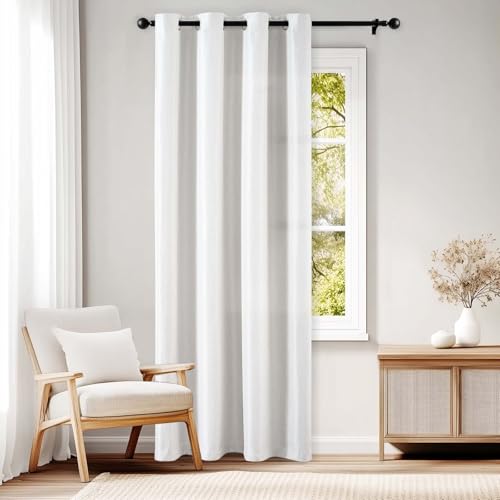 jinchan White Blackout Curtain for Bedroom Living Room Single Panel Curtain 90 Inches Long Thermal Insulated Curtain Grommet Top Textured Blackout Win