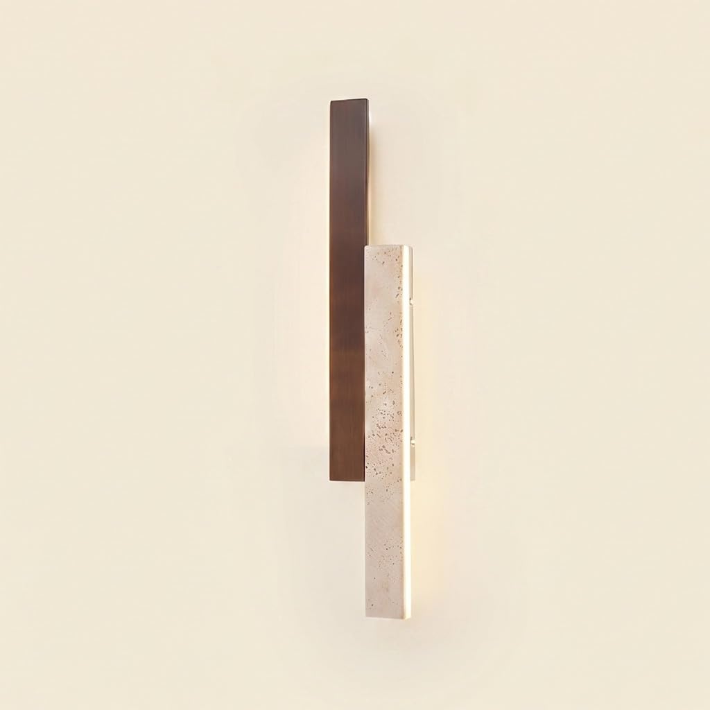 COSRUB Linear Wood LED Wall Sconce, Long Strip Travertine Wall Lamps Minimalist Rustic Dimmable Wall Mounted Light for Bedroom Hallway Living Room Stairs(120cm/47.24in)