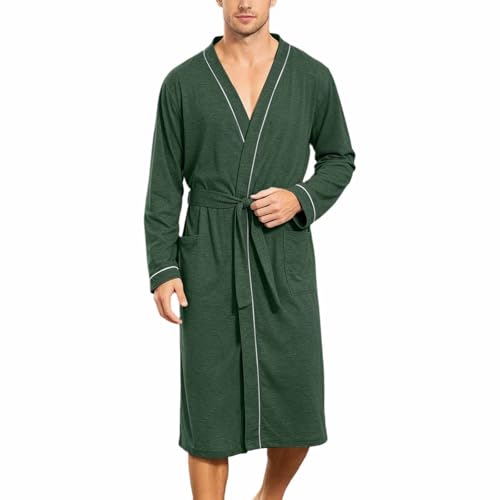 Generisch Albornoz para hombre, estilo kimono, bata larga, albornoz suave, tacto suave, con cinturón, ligero, ropa de dormir, bata de salón, bata aireada, albornoz para sauna