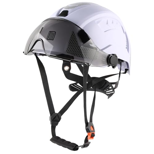 UM ULTRAMAXX ANSI Certified Type II Hard Hats, Class E Safety Helmet with Adjustable Ratchet & Visor for Construction, Industrial Work (Tinted Visor, White)