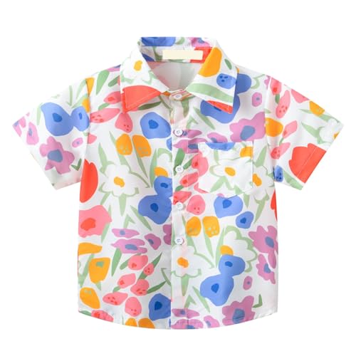 Kids Girls Hawaiian Shirts Toddler Short Sleeve Button Down Lapel Collar Tees Summer Thin Cute Prints Beach Tops