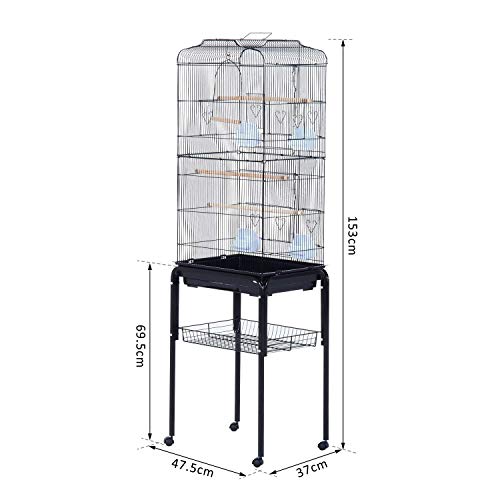 image for Pawhut Large Metal Bird Cage with Breeding Stand Feeding Tray Wheels f