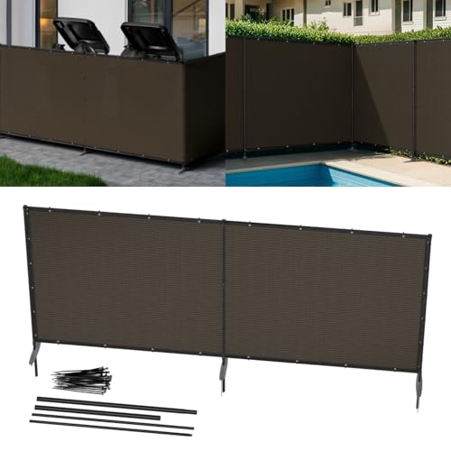 Coonoble 6' x 12' Brown Outdoor Privacy Screen Freestanding 240 GSM Privacy Fence Panels for Outside, Pool Fences with Poles, Backyard Temporary Fencing, Privacy Wall Ground Pole Fence