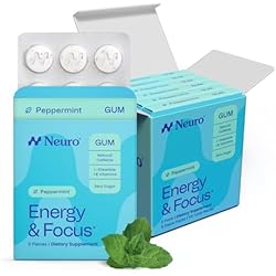 Neuro Energy & Focus Gum - Caffeine Gum with 40mg Natural Caffeine & L-Theanine - Nootropic Energy Supplement with B Vitamins - Sugar Free, Vegan - Peppermint, 54ct