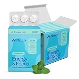 Neuro Energy & Focus Gum - 40mg Natural Caffeine Gum & Nootropic Energy Supplement with L-Theanine & B Vitamins - Sugar Free, Vegan - Peppermint, 54ct