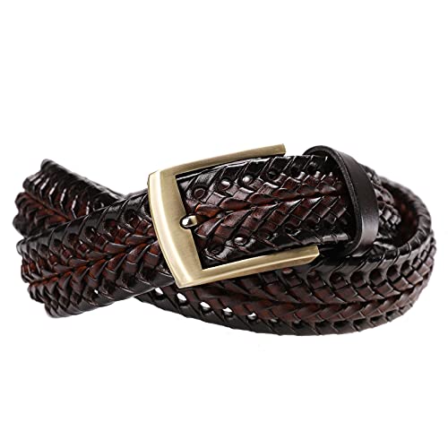 Tanpie Men's Braided Belt Leather Woven Fashion Strap for Jeans Brown Medium