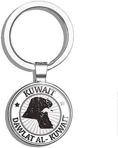 Glover Trading Kuwait Flag Round Steel Metal Key Chain Keychain Ring Double Sided Deisgn