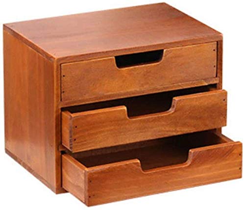 Organizador de maquillaje con 3 cajones, torre compacta de madera para cosméticos, acabado de madera oscura, 4 niveles