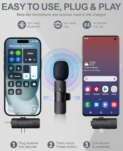 Image of Omnidirectional Wireless Lavalier Microphone for Android /iPhone 3 in 1 Collar Mic with USB-C & Lightning Plug | Rechargeable Wireless Mini Portable Bluetooth Speaker with Microphone (K-16 Black)