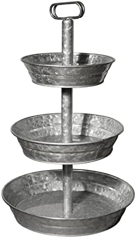 3 Tiered Serving – Galvanized Metal Tray – Balanced Structure – Multipurpose Decorative Tray by Sheff Store (3 Tier)