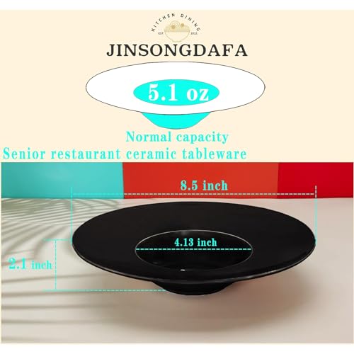 jinsongdafa Ceramics Rimmed Soup Bowls 5.1 oz, Black 8.5 inch Exquisite small soup plate Set of 4, Pasta plates With Rim is the best choice for hotels, kitchens, fine restaurants and gourmets by jinsongdafa - Used condition - Image 2