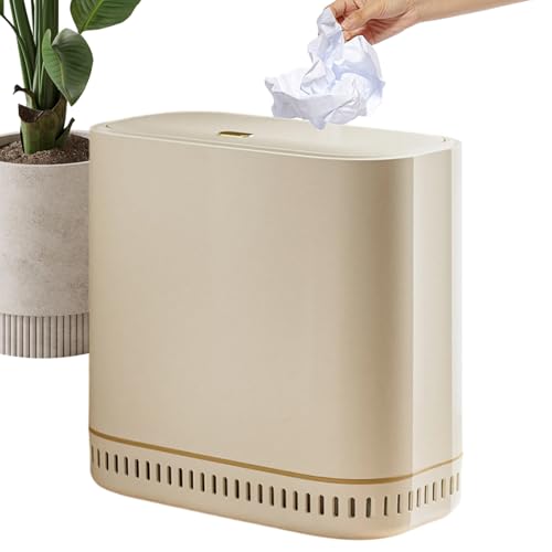 Cubo de basura para baño con tapa a presión papelera hermética blanca