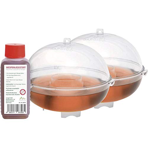 Gardigo Wespenfalle 2er Set mit 100ml Lockstoff-Konzentrat | Wespenfänger und Fliegenfalle ohne Gift | Insektenfalle | Made in Germany