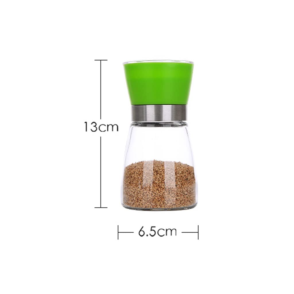 RJJ Due pezzi manuale manuale fresco macinato pepe nero grinder ceramica nucleo domestico peperoncino condimento bottiglia barattolo (Color : Green)