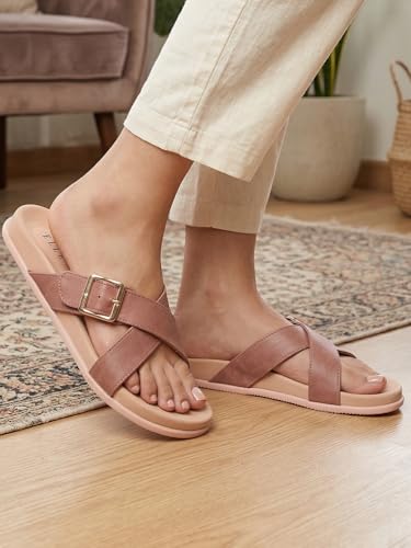 Image of ELLE Women's Flats Slip-On Sandals with Buckle Detail