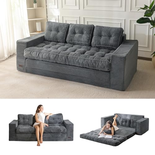 Image of MAXYOYO Convertible Sofa Bed, Pull Out Oversized Loveseat Sofa Couch, 2 in 1 Folding Couch Bed, Fold Out Floor Couch with Pillows for Living Room Lounge, Dark Grey