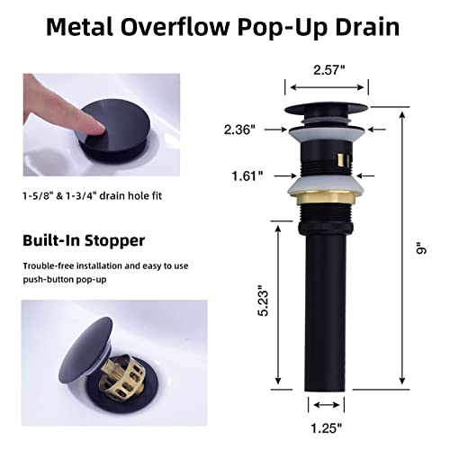 TRUSTMI Matte Black Bathroom Faucet Brass 2 Handle 8 Inch Widespread Lavatory Vanity Faucet with Metal Overflow Sink Drain