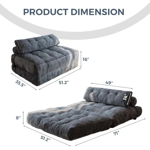 Image of MAXYOYO Folding Sofa Bed, Convertible Chair Bed with Pillow | Foldable Couch with Back Support, Portable Fold Out Chair Comfy Floor Sofa for Living Room Bedroom, Dark Grey, Double