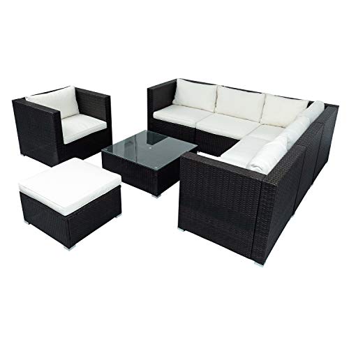Merax 8-Pcs Wicker Conversation Furniture Set, Patio Sofa And Table Set W/Outdoor Rattan Sofa Set For Balcony Backyard, Wicker Chair Set With Coffee Table #TOP1