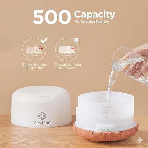Image of AJIMI-100 Essential Oil Diffuser 500ml Ultrasonic Aroma Diffuser 5-in-1 Aromatherapy Fragrant Humidifier Cool Mist Vaporizer with Auto-Off Timer LED Lights & Remote for Home Bedroom Office & Spa