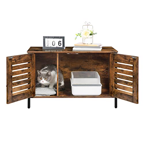 Hoobro Cat Litter Box Enclosure, Hidden Litter Box Furniture With Shutter Door And Cat Head Mat, 31.5 Inches, Large Cat Entrance, Cat Furniture Fit Most Of Litter Box, Rustic Brown Bf06Mw01 #TOP7